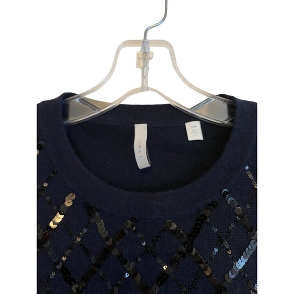 Iisli Sleeveless 100% Cashmere Sweater Size Medium Sequins Navy Blue Dressy Glam - Picture 3 of 5
